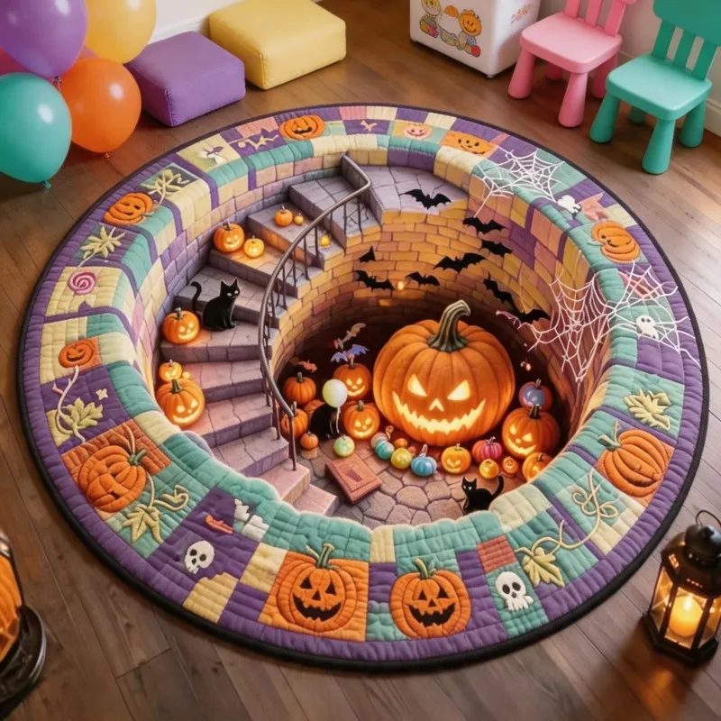VIKAMA Funny Halloween Round Doormat for Kids Room Front Door Living Room, Noise Reducing & Non Slip, Home Furniture Decor