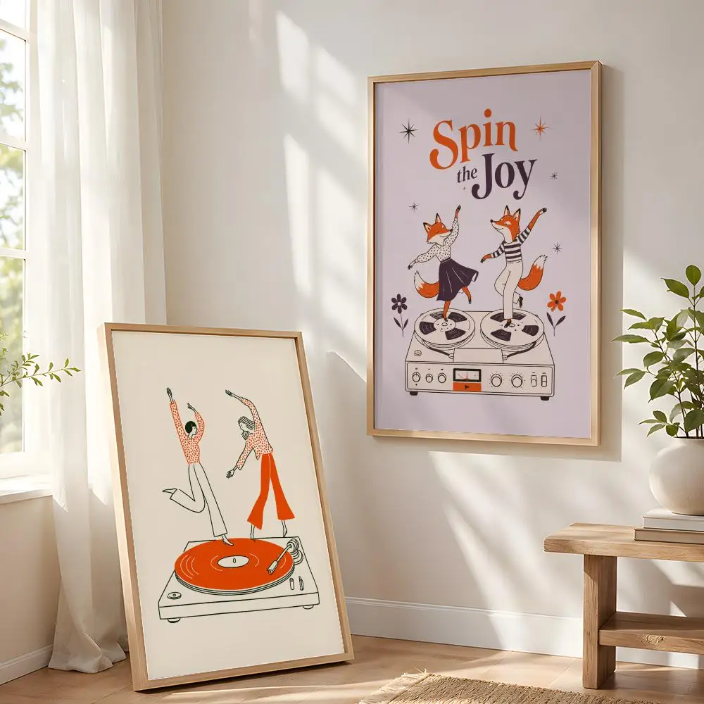 Dancing Couple Record Player Painting Calligraphy Canvas Poster Art for Bedroom Living Room Home Decor Decoration Decals Gift