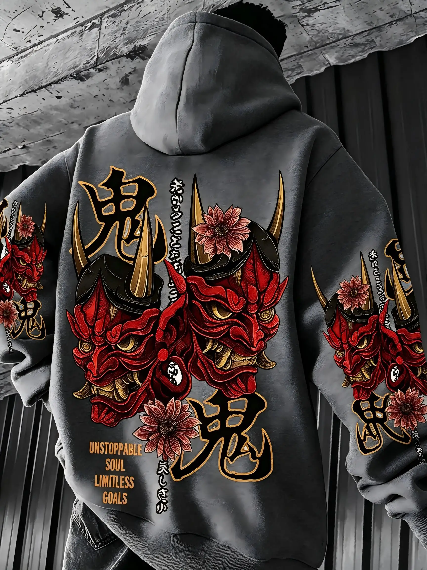 Hot selling American men's autumn Ghost Warrior mask print soft and comfortable hooded sweatshirt outdoor street top