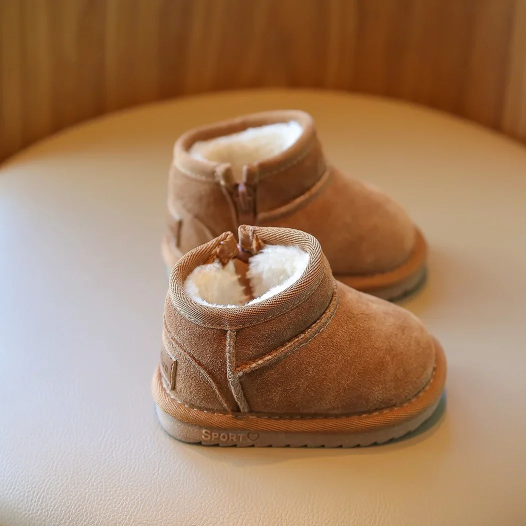 Kids Snow Boots Toddlers Winter Warm Faux Suede Ankle Boots Boys Girls Furry Lined Non-Slip Slip-On Short Boots for Cold Weather
