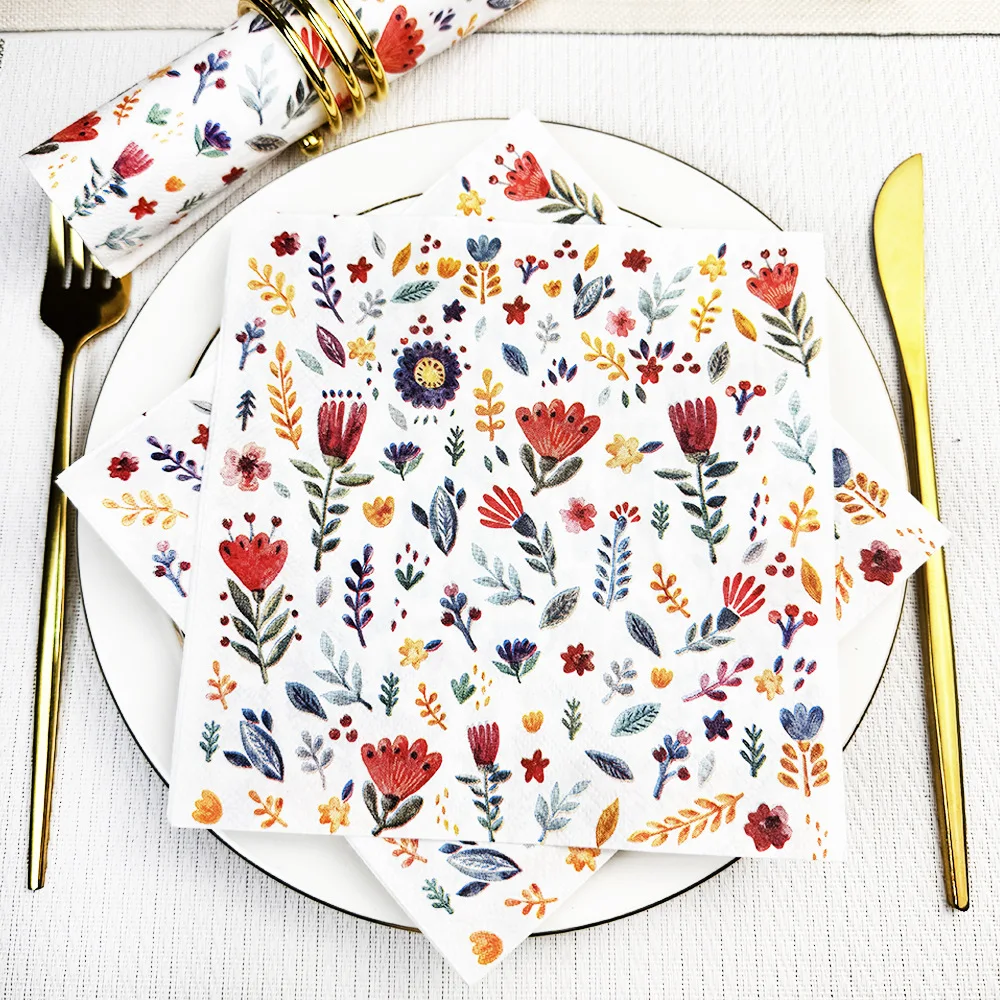 

33x33CM Floral Printed Disposable Napkins Square Paper Napkins for Hotel Cafe Banquet 3 Ply Papers Napkin Festive Supplies