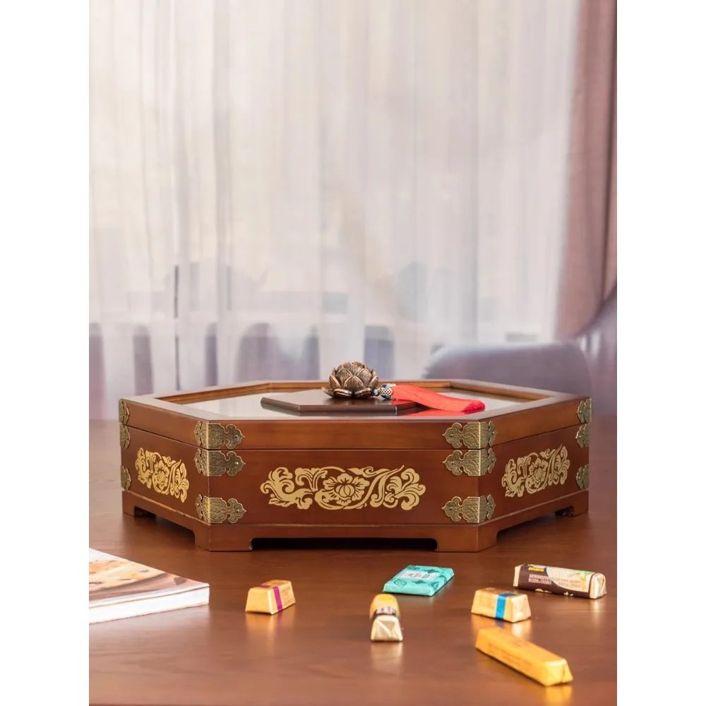 Solid wood double-layer covered snack box creative melon seeds snack nut box living room home fruit bowl dried fruit box