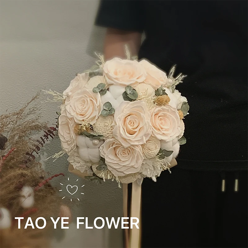 

Champagne rose wedding dress hand bouquet bridal flower ball kiss bouquet certificate marriage proposal