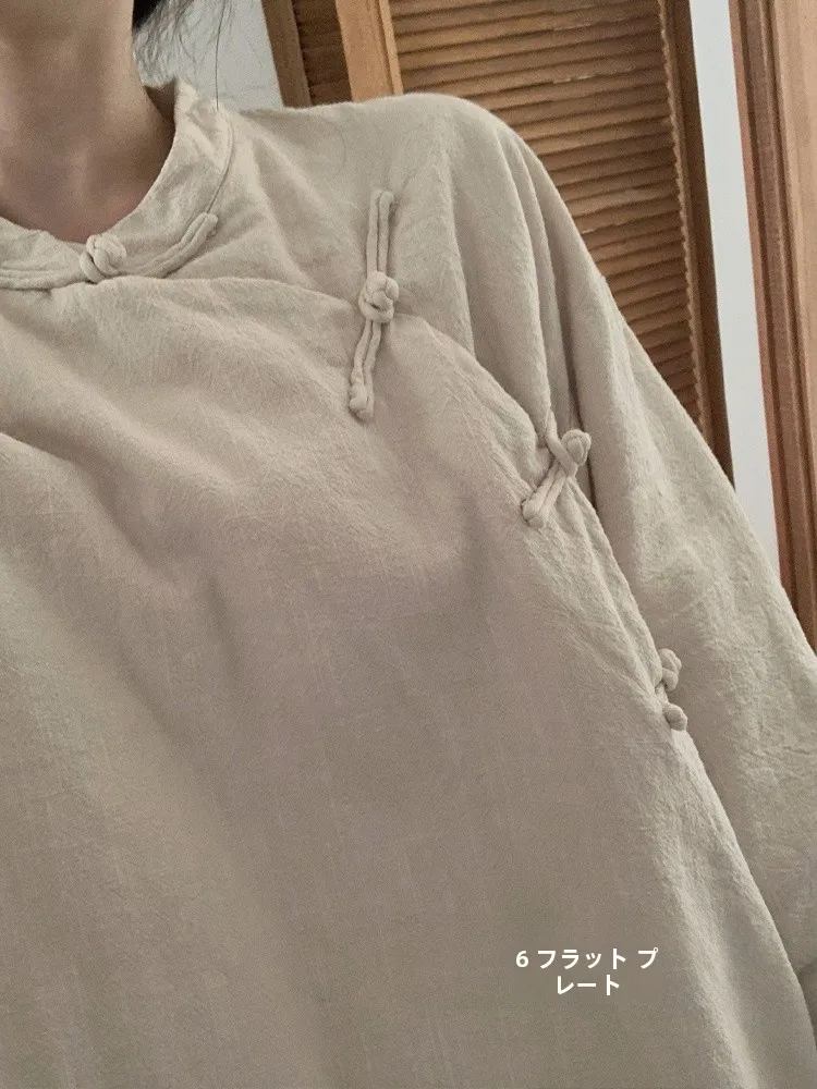 

Пальто ручной работы из конопляной ткани с хлопковым плетением, на пуговицах, в традиционном китайском стиле, свободного кроя, с длинными рукавами и воротником-стойкой