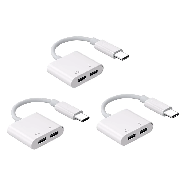 RISE-3X 2 In 1 Dual Type C Headphone Adapter USBC Splitter Jack AUX Audio Charging Converter For Huawei Samsung Xiaomi