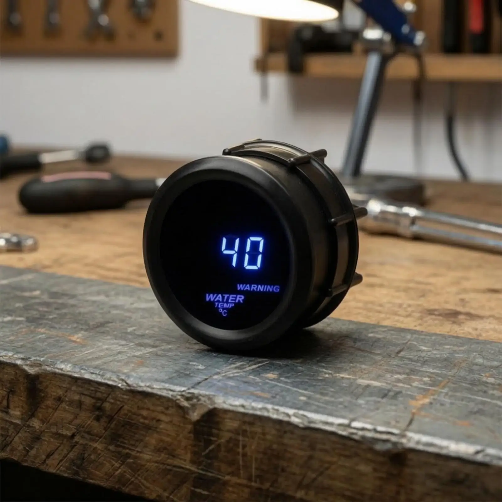 Auto Temperature Gauge 52mm Round Digital Coolant Temp Meter Black Face Blue Light for Vehicle