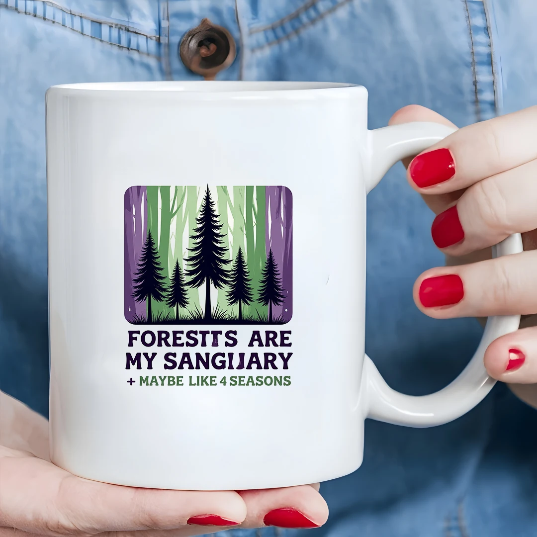 11-Unzen-Wald-Silhouette-Becher + Waldunterschlupf + alle Jahreszeiten in einem Gemälde + Kinder-Getränkebecher – Weihnachtsgeschenk für Familie und Büro