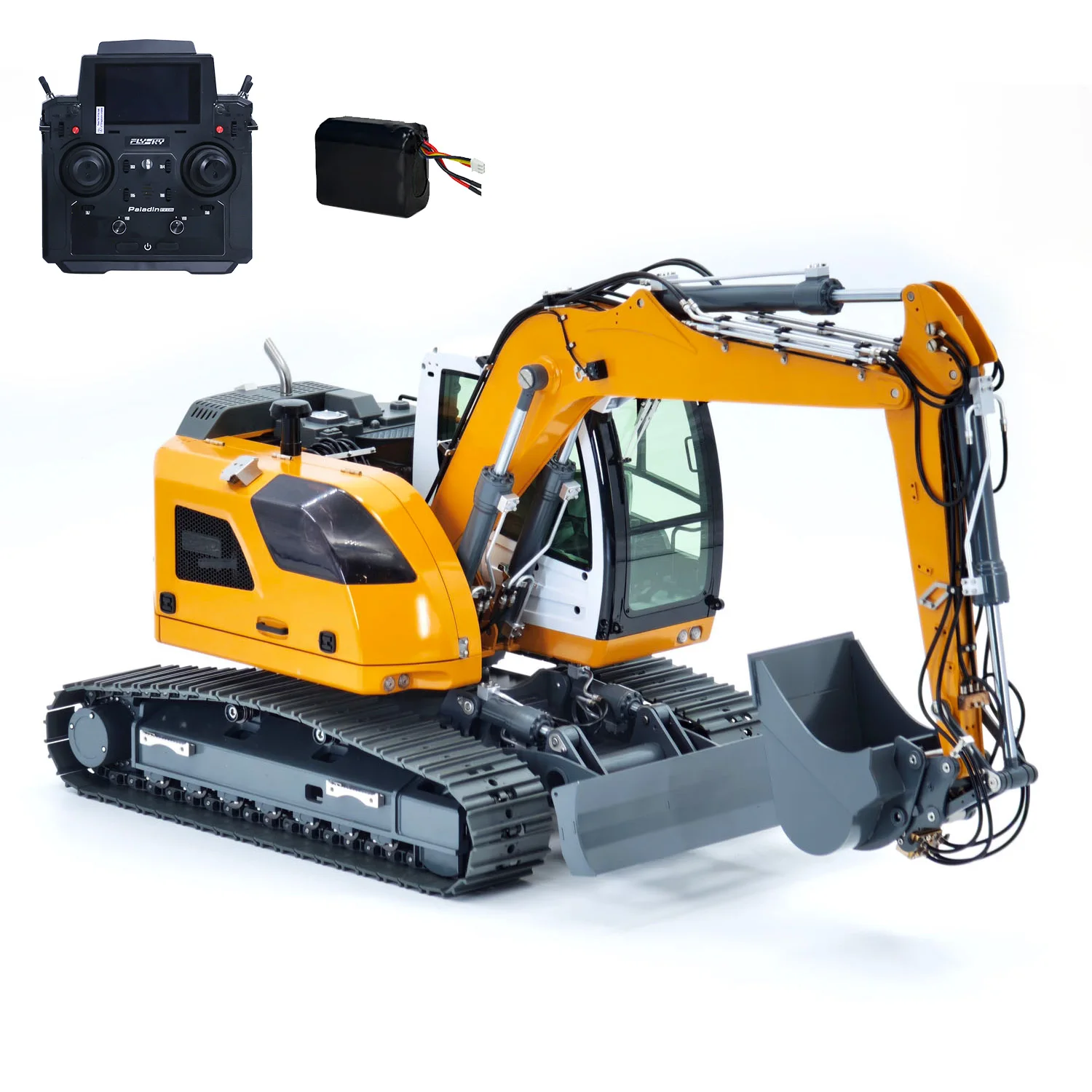 1/14 R920 JDM-208 7CH Remote Control Hydraulic Excavator 2Arms Metal RC Digger Flysky PL18 EV Lite Sound System Quick Coupler