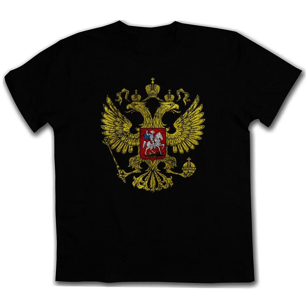 Russian Double-head Eagle Vintage National Emblem T Shirt. Short Sleeve 100% Cotton Casual T-shirts Loose Top Size S-3XL