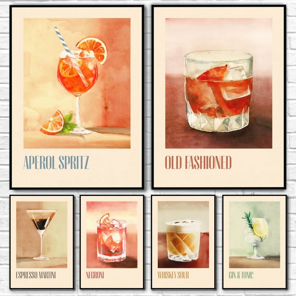 Póster de Bar, cóctel, Mojito, Aperol, decoración de habitación, decoración del hogar, impresión artística de pared Interior, carteles impermeables para dormitorio y garaje, regalo