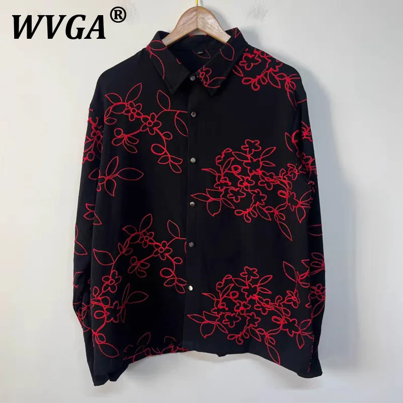 

WVGA Tops Spring Autumn New Man Tide Flower Embroidery China-Chic Trendy Design Niche Chic Casual Long Sleeved Shirts Ins W11510