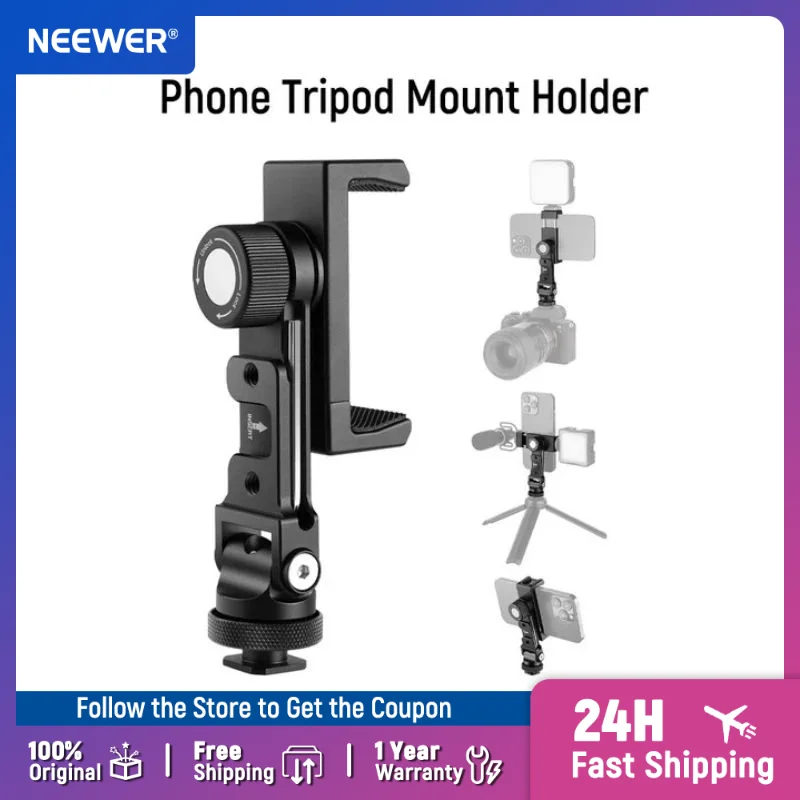 Neewer Basic Phone Tripod Mount Holder Rotatable Camera Mount Cellphone Clamp for iPhone 15 14 13 12 11 Pro Max X XR Samsung S24