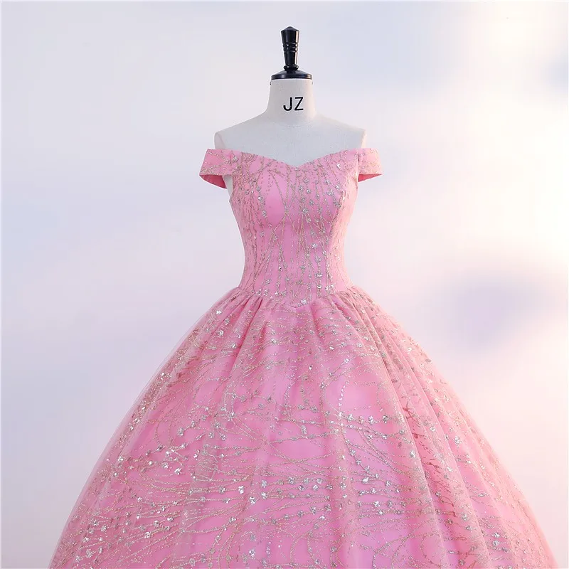 Ashley Gloria Roze Feestjurk Off Shoulder Quinceanera Jurken Zoete Baljurk Echte Foto Formele Jurk Voor Meisjes