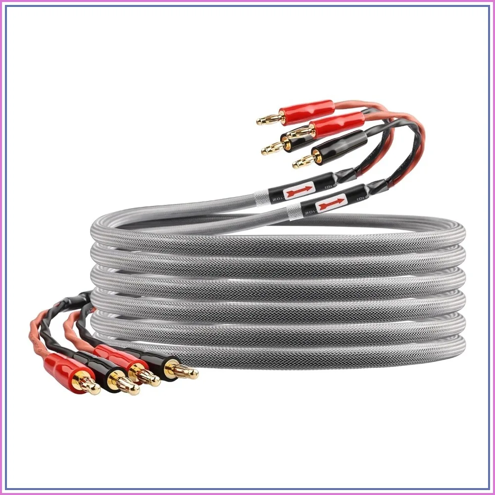 

13 AWG Audiophile Speaker Cable with Banana Plugs, 6N OFC Core, PP Braid, 6.56ft/2m