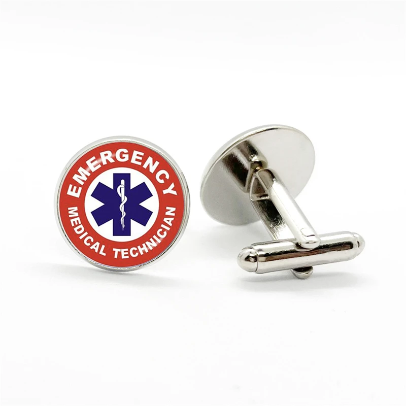 Emergency Medical Technician Paramedic Symbol Glass Gem Cufflinks Suit Cuff Links Men Shirt Accessories Husband Birthday Gift