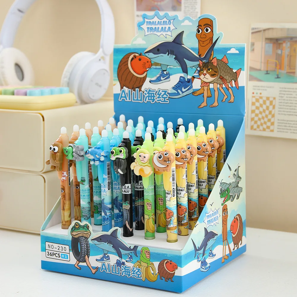 6/36 قطعة الدماغ الإيطالي Ai الحيوانات Tingtungsahur Tralalelotralala قابل للمسح الأزرق الصحافة قلم محايد اللون طالب القرطاسية هدية #6
