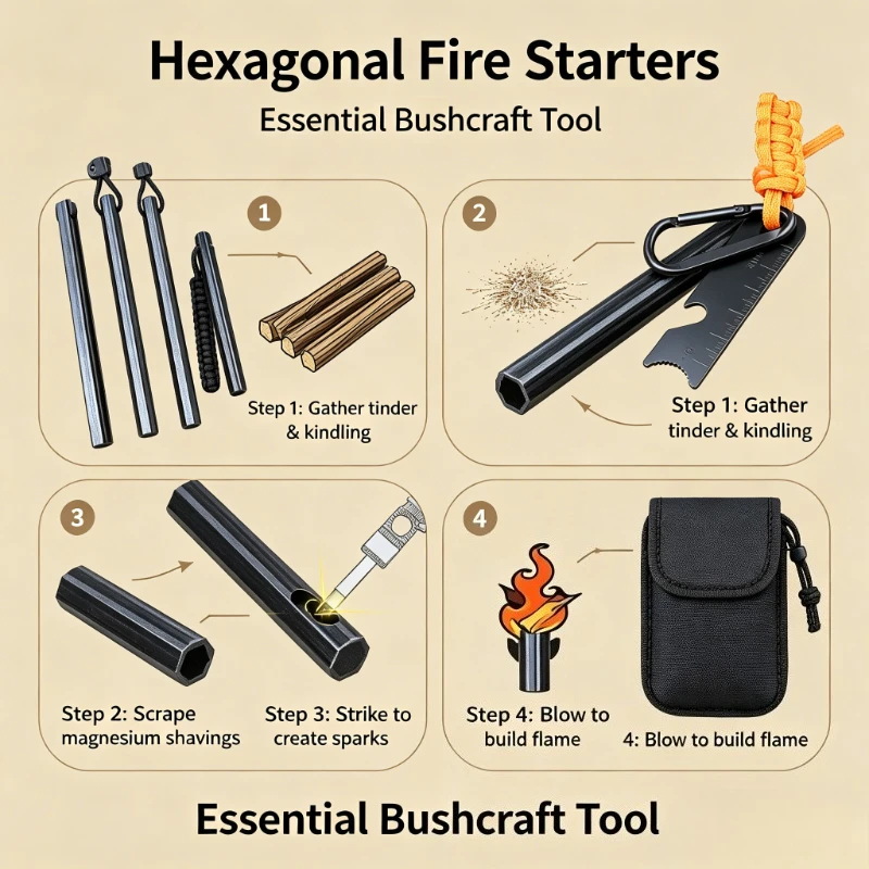 Compact Bear Grylls Firesteel Kit, Waterproof Magnesium Flint Rod, MultiFunctional with Compass Whistle, for Camping Emergencies