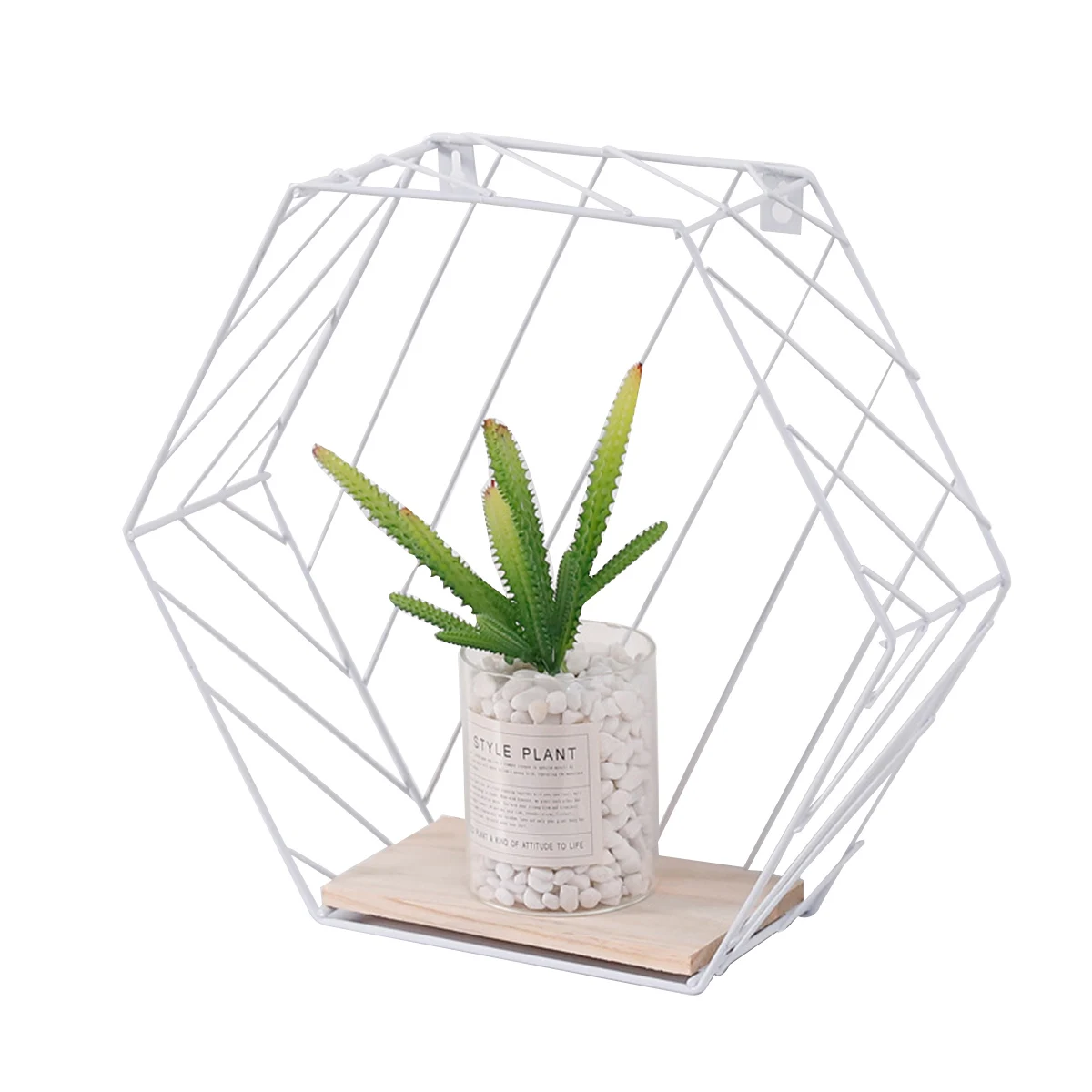 

Hexagon Iron Wood Floating Shelves Hexagon Racks Wall Hanging Storage Books Toys Collectibles Plants Flowers Grid