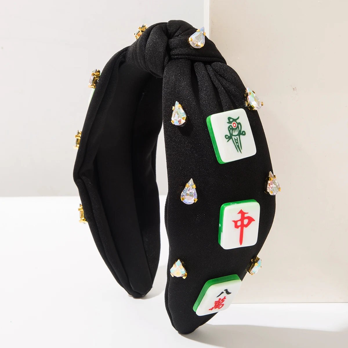 European And American New Pure Color Diamond-Encrusted Mahjong Wide Edge Knot High Crown Headband High-End Hair Accessories