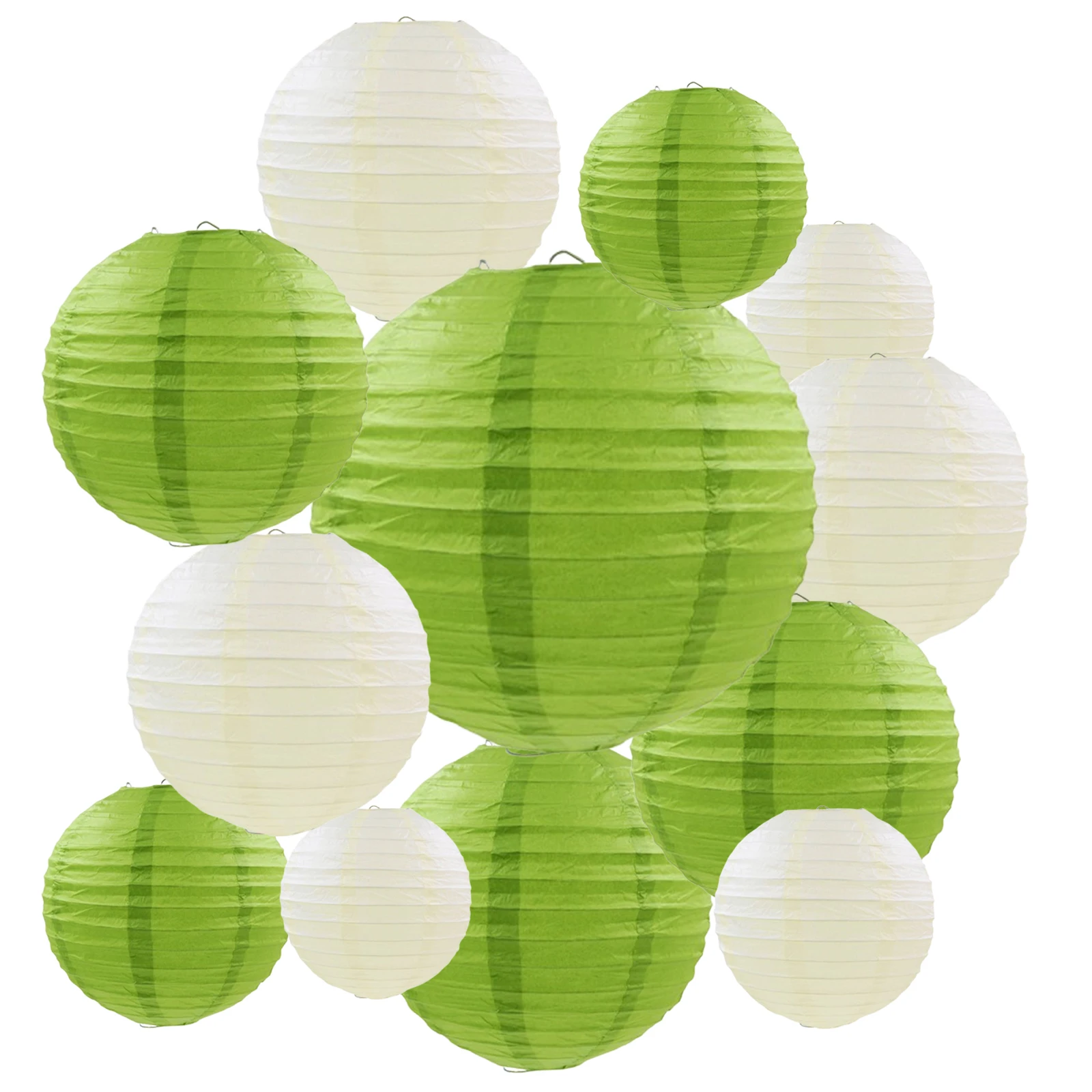 

12pcs 6/8/10 Inch Green & Beige Round Paper Lanterns Wedding Baby Shower Birthday Nursery Baptism Round Hanging Decor​