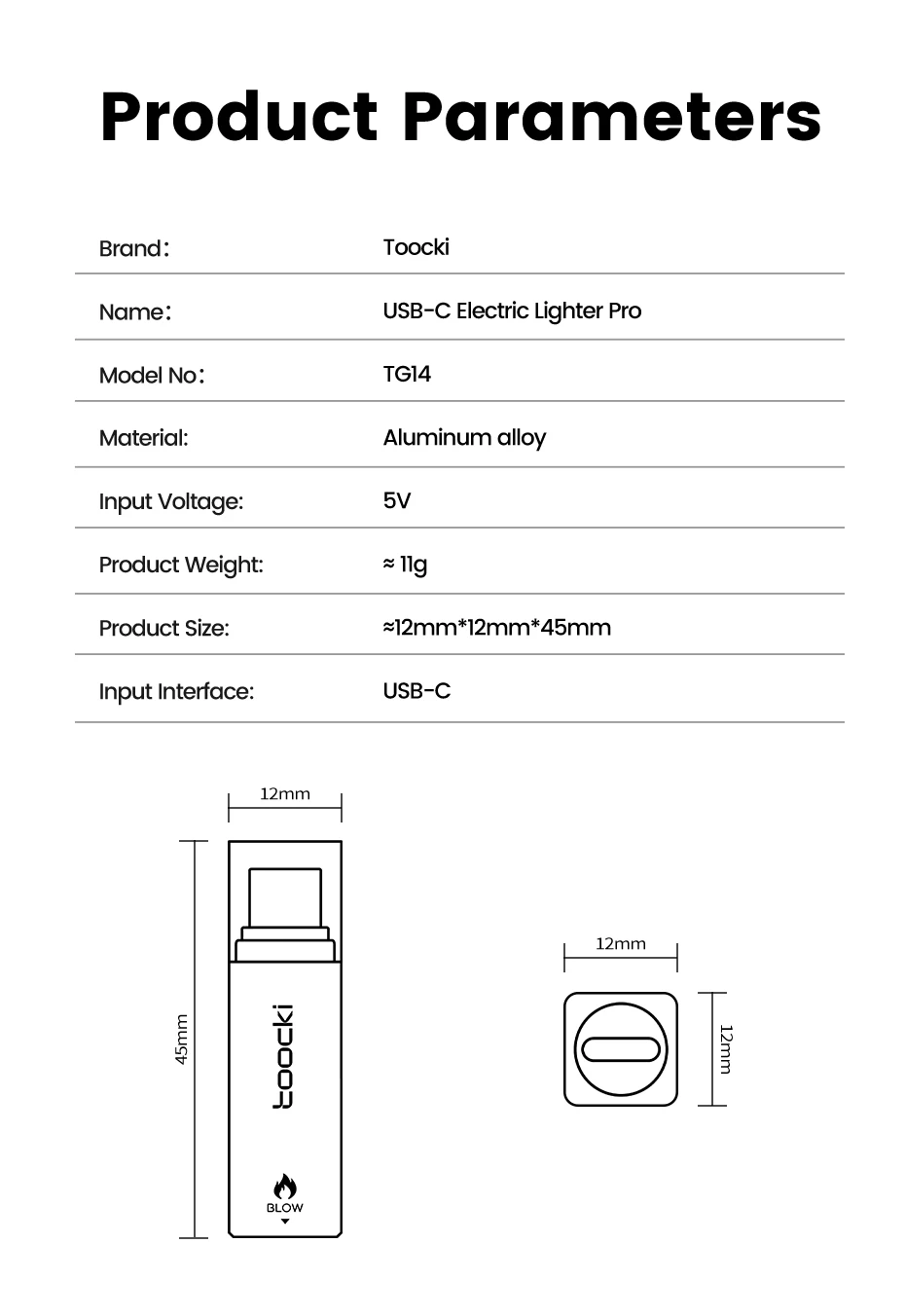Toocki TG13/14 Typ-C Mini-Elektrofeuerzeug Plug&Play Blow to Light Mobiler Zigarettenanzünder Flammenlos Winddicht Schnelle Zündung – Detail 14