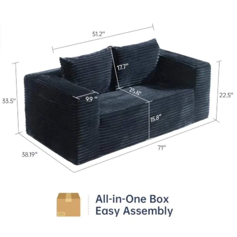 Loveseat for living rooms apartments offices, corduroy memory foam sofa in a box, bone color, no assembly needed, deep seat com