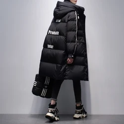 Women Long Down Jacket 2023 Winter Stand Collar Thick Hooded Coat Checkered Texture Fashion Warm Black Khaki Overcoat