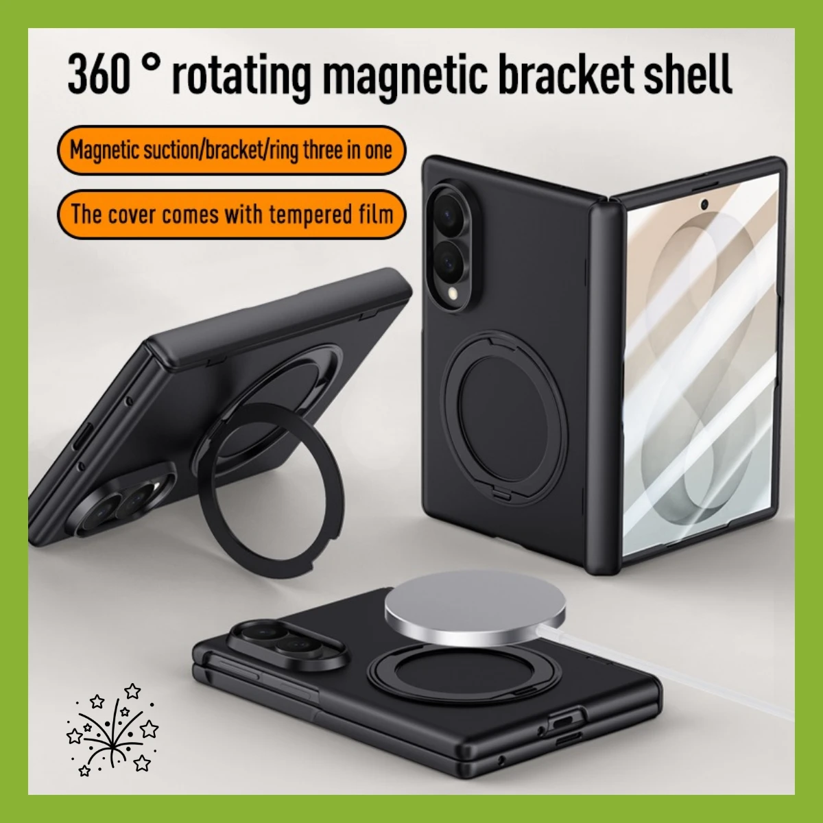 Case For Samsung Galaxy Z Fold 8 ELVEV Shockproof Hard PC + Soft TPU Rotating Magnetic Bracket Phone Cover with Front Film