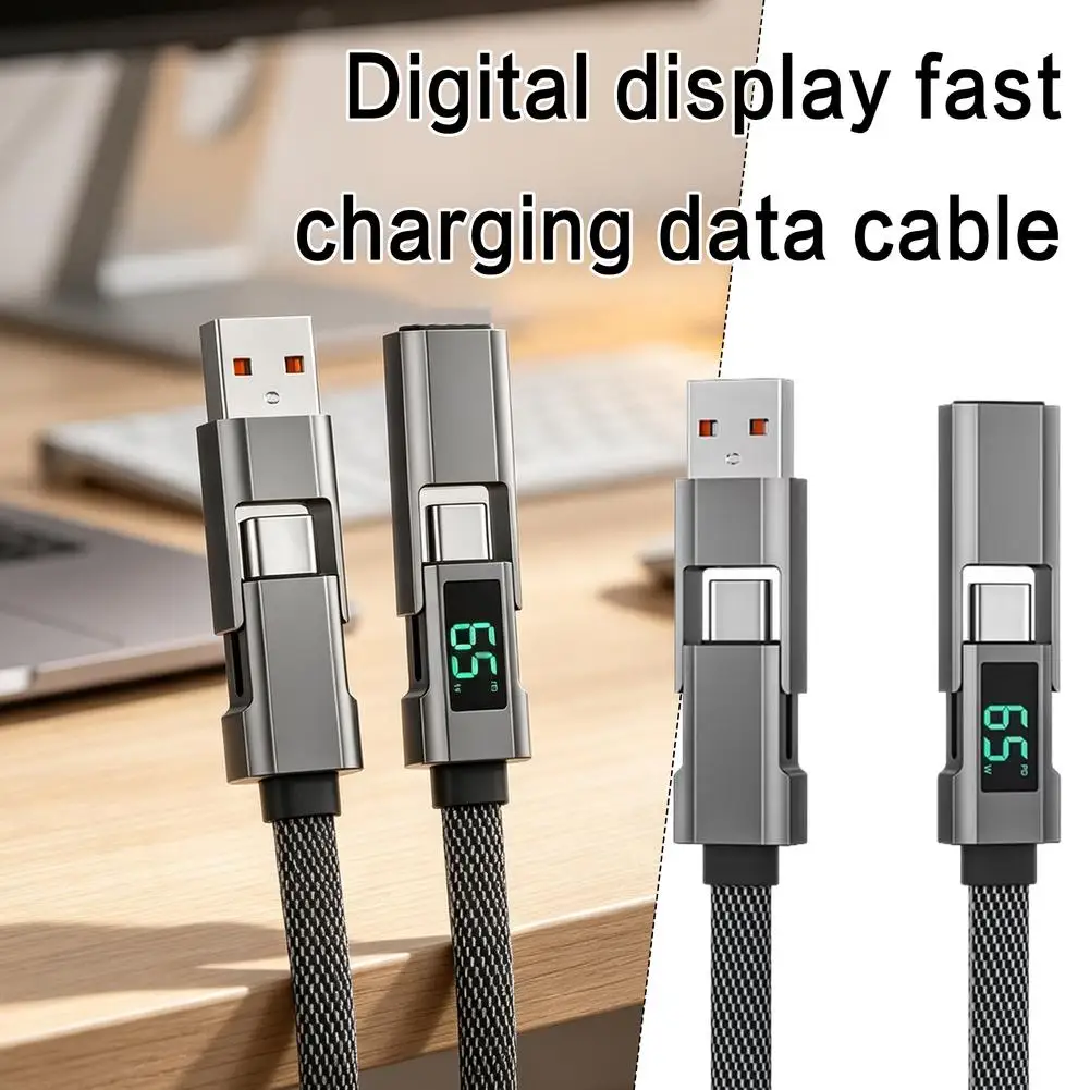 1-2M Data Cable 65W Digital Display 4in1 Fast Charging Cable Huawei Xiaomi Redmi IPhone OPPO Fast Transfer Cable PD Charger Wire