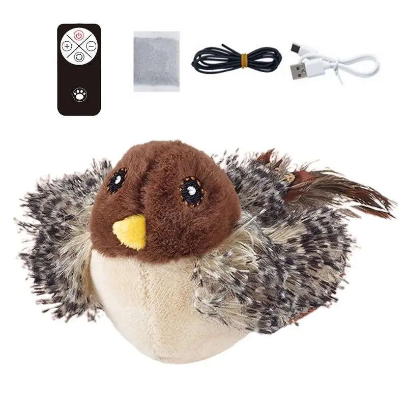 Chirping Bird Cat Toy USB Rechargeable Flapping Cat Toy Bird Catnip Electric Interactive Toy Soft Plush Cat Toy Bird with Remote