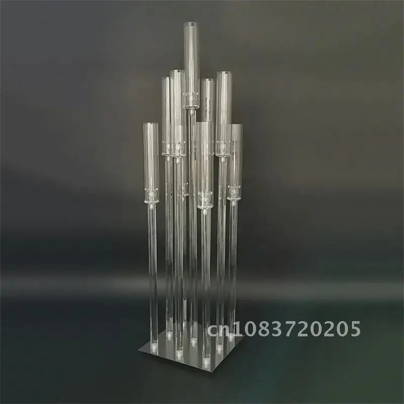 Acrylic Candelabra 9 Heads Candle Holders, Wedding Candlesticks, Flower Stand Holder, Candelabrum for Center Table Decoration