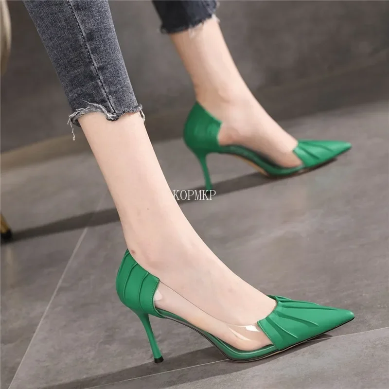 2024 New Luxury Women\'s Spring and Summer Baotou Transparent Stiletto High Heels Pumps Rhinestone Pointed Single Shoes All-match