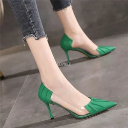 2024 New Luxury Women's Spring and Summer Baotou Transparent Stiletto High Heels Pumps Rhinestone Pointed Single Shoes All-match