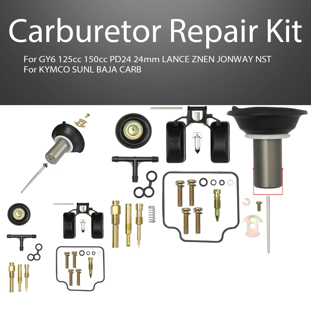 

Motorcycle Carburetor Repair Kit With 22mm Slider For GY6 125cc 150cc PD24 24mm LANCE ZNEN JONWAY NST KYMCO SUNL BAJA CARB