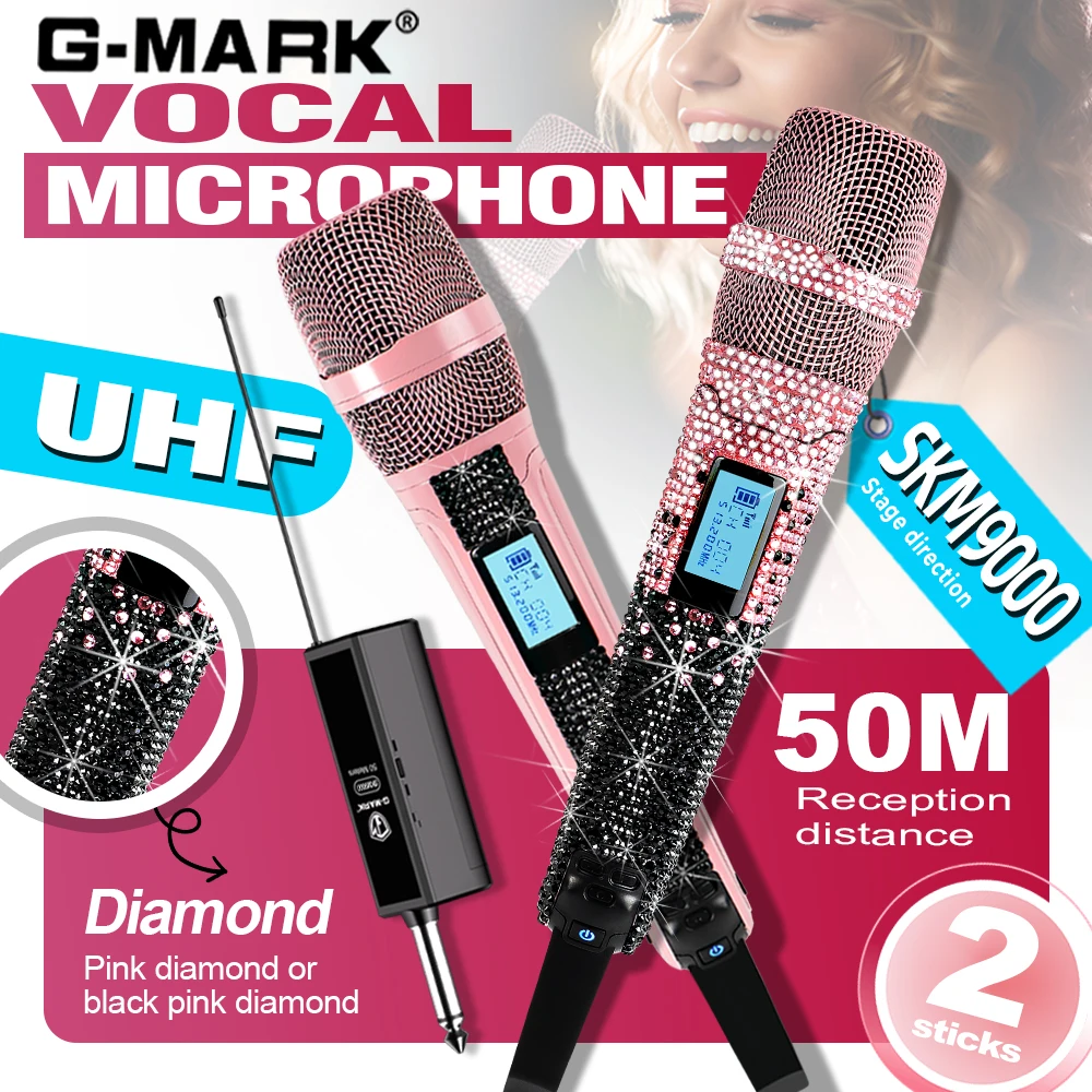 Luxury Diamond Wireless Mic for Performers Studio-Quality Sound G-MARK SKM9000 Stage System Featuring Frequency Adjustable