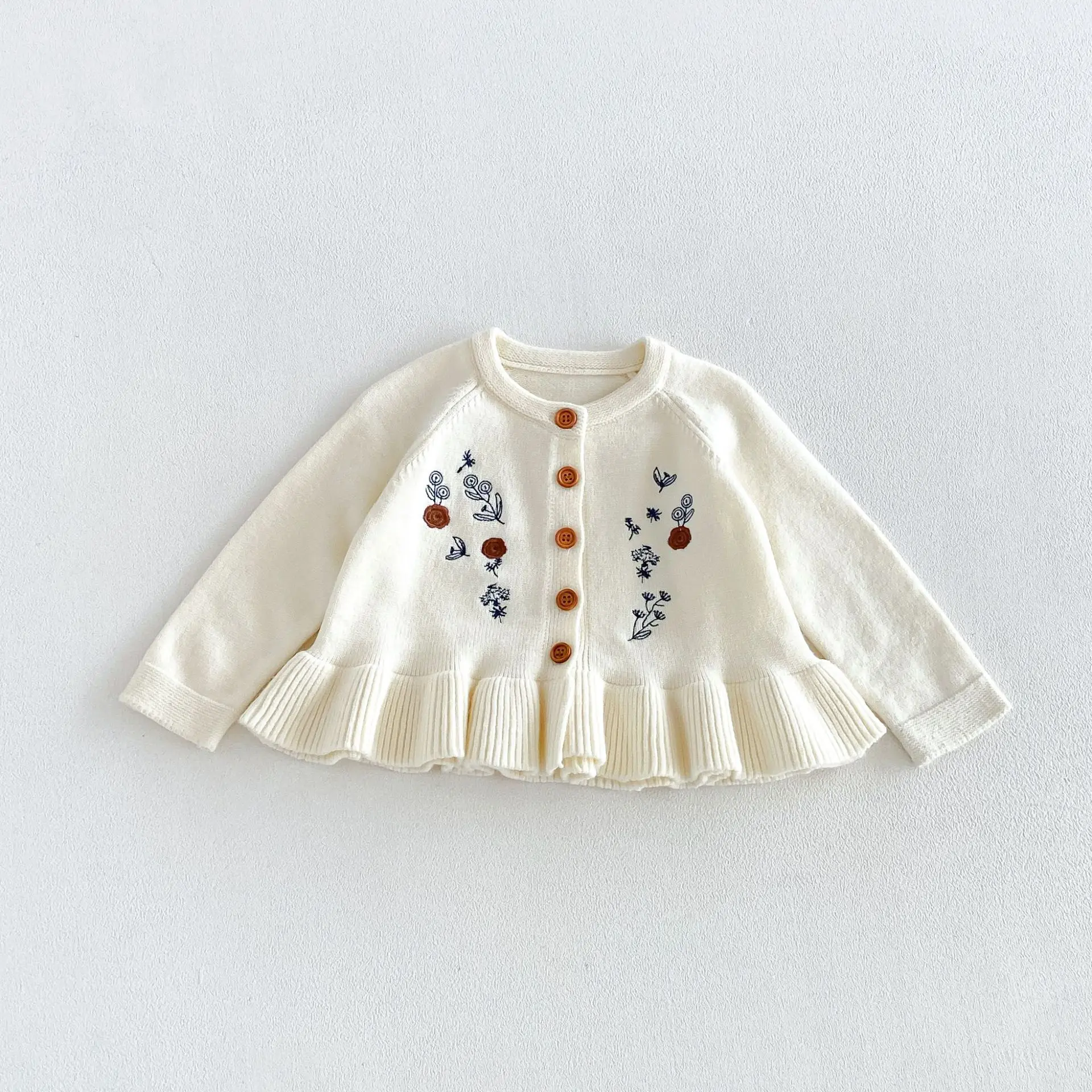 2026 New Autumn Girls Embroidered Knit Cardigan | Korean Style Toddler Baby Girl Sweater Outwear Kids Fall Open-Front Jacket