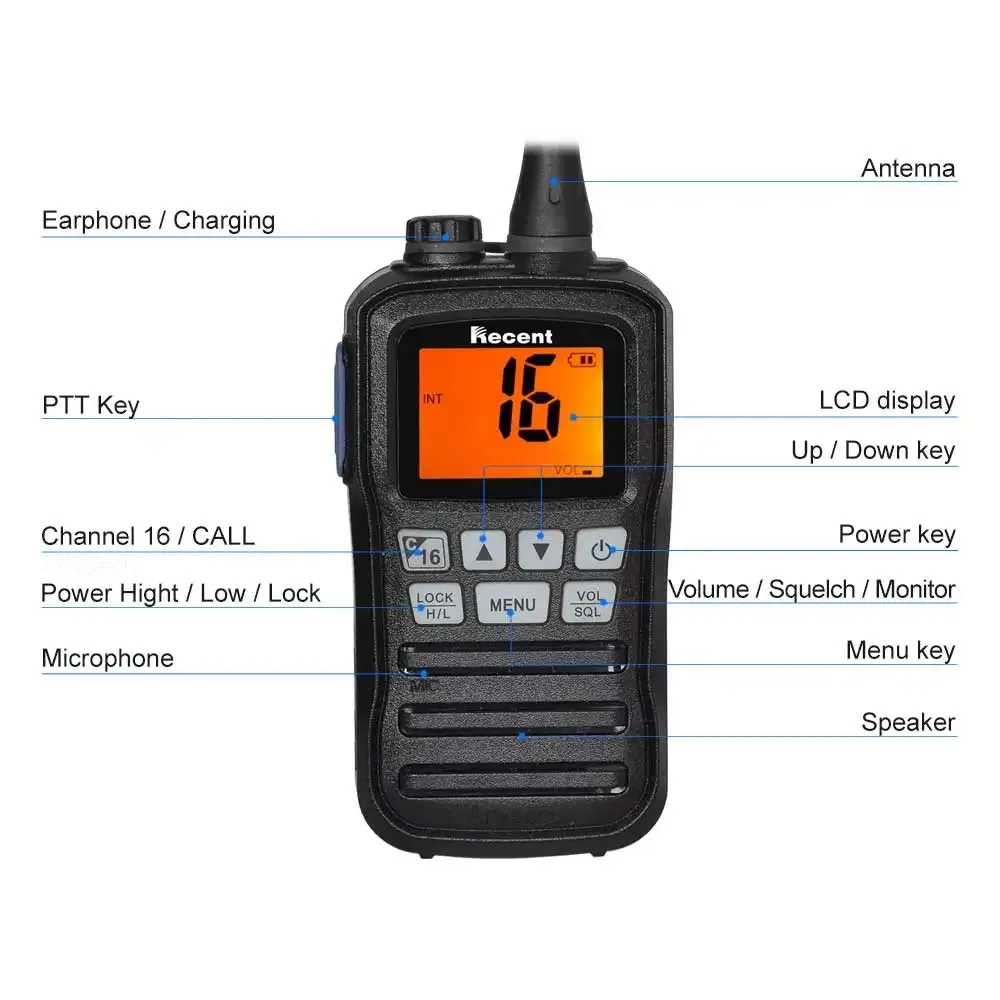 Recent VHF Marine Radio IP67 Waterproof Handheld Float Walkie Talkie 156-163MHz 3W 10 NOAA Weather Channels for Boating