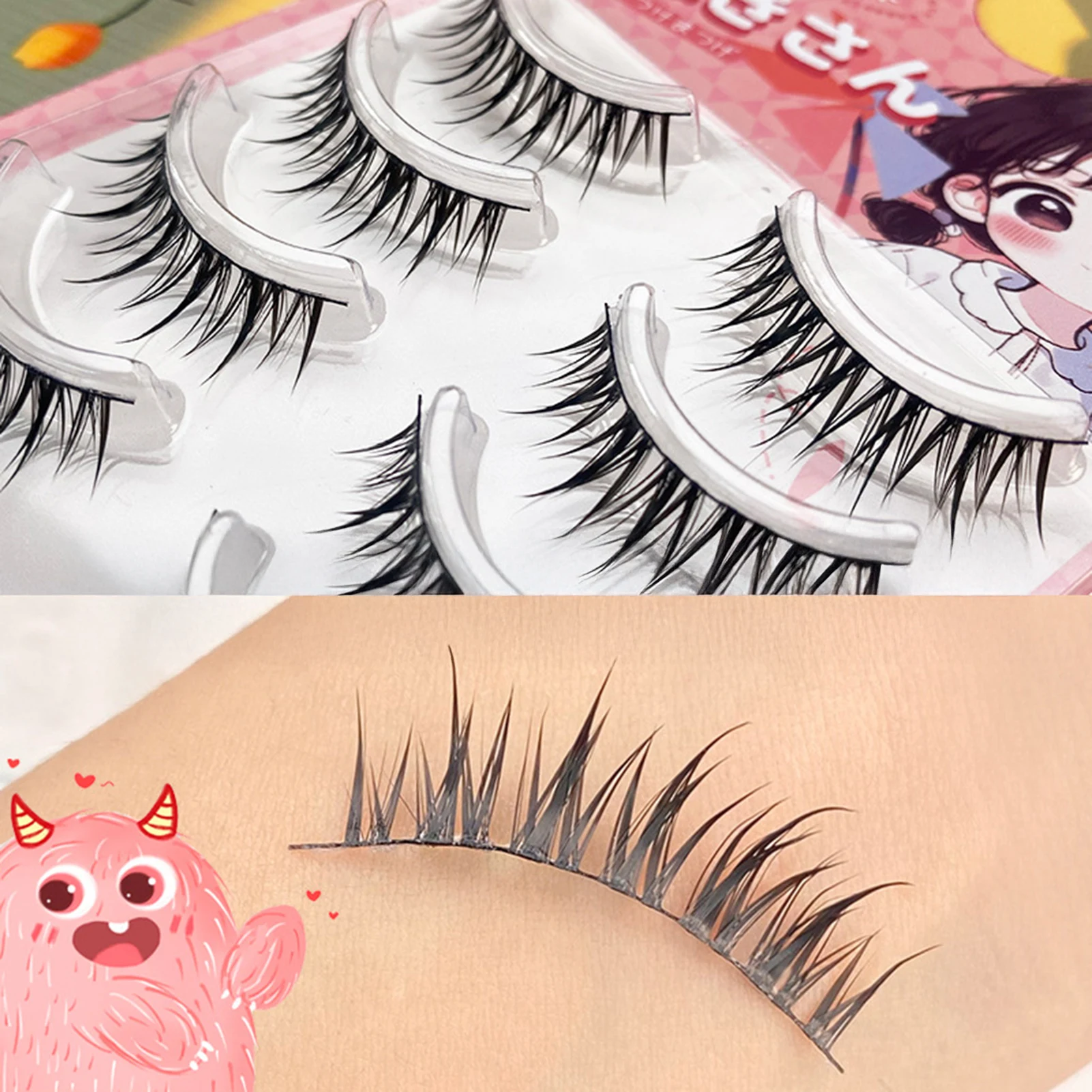 5 คู่ขนตาปลอมธรรมชาติแถบนุ่มโปร่งใส Band สไตล์เกาหลีขนตาขี้เกียจ Wispy ตุ๊กตา Eye ดูมังงะ Lash สําหรับผู้หญิง