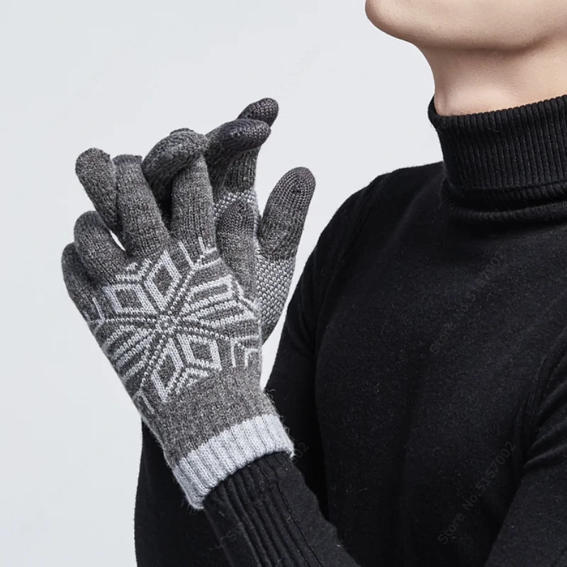 Xiaomi-guantes de punto de invierno para hombre, manopla de dedo completo para pantalla táctil, gruesa, mantiene el calor, de lana sólida, de negocios, de alta calidad
