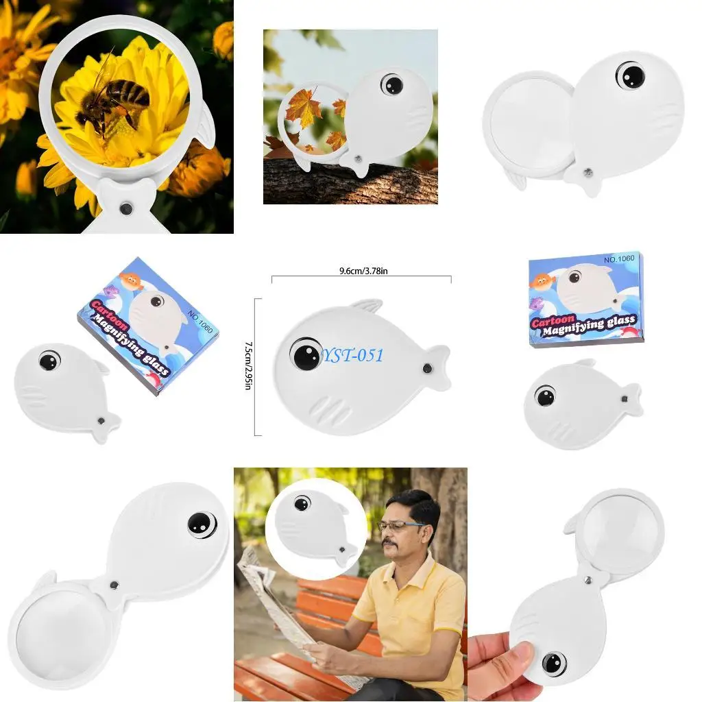 

E15A Small Shark Design 8x Folding Magnifier Strong Lanyard Easy Carry for Outdoor