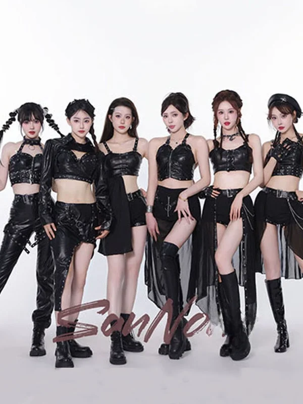 Black Sexy Stage Performance Costume for Women DJSM7 Female Group Dance Outfit Bar DJ Series Set Trendy Ethnic Style Polyuret...