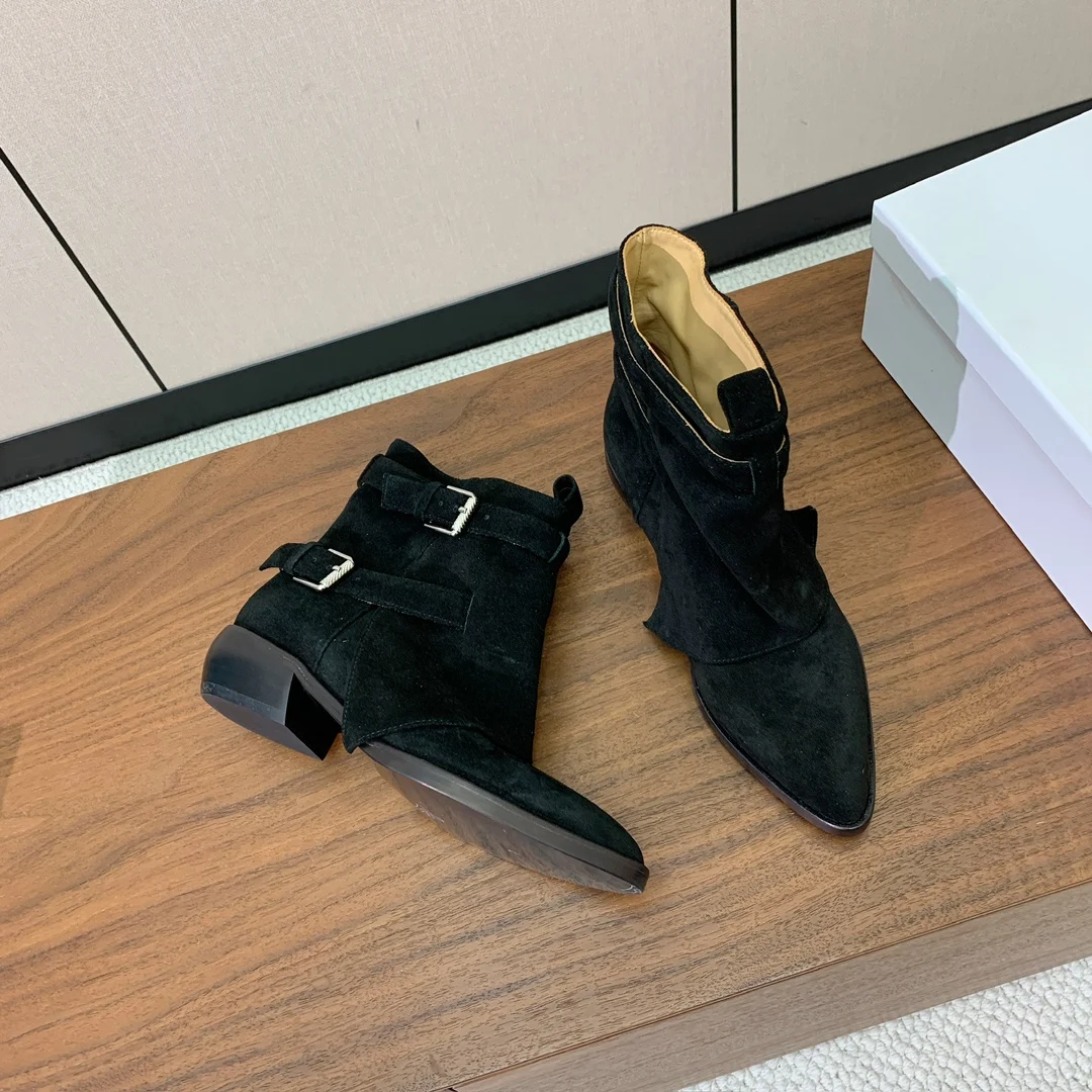 

Women's Fashion Wrinkled Pants Boots short boots calfskin boots booties pleated genuine leather small thin heel boots