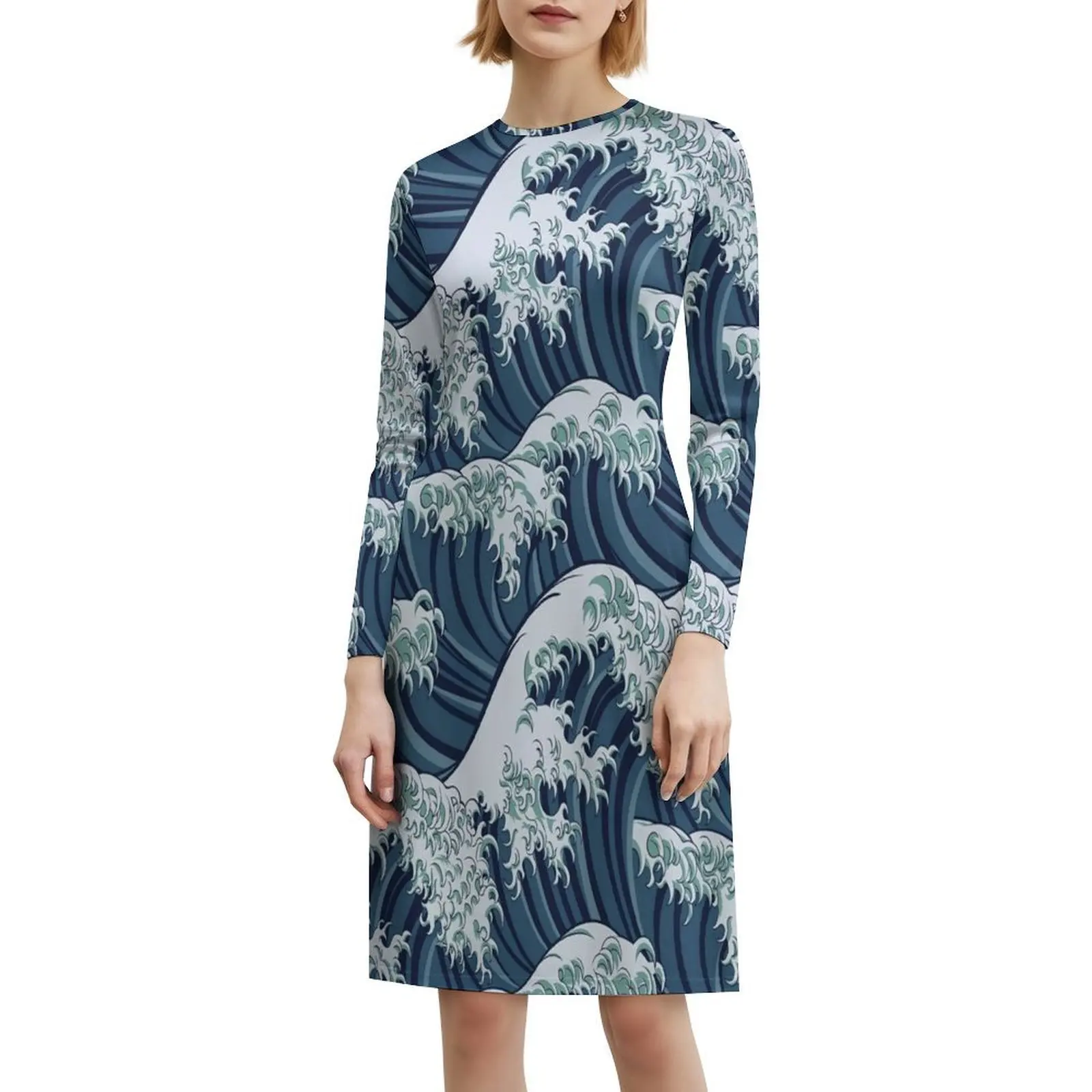 فستان ياباني بنمط موجة رائعة بتصميم بوهو أنيق أنيق لحفلات الزفاف على الشاطئ ياباني ياباني موجة عظيمة للمحيط