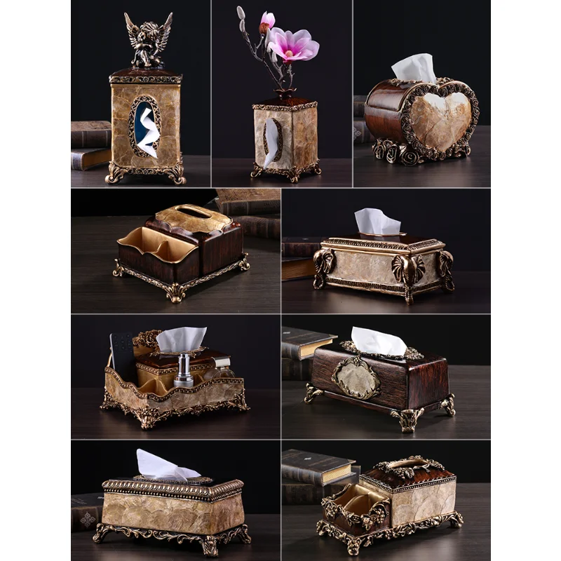 European-Style Vintage Tissue Box American Style Luxury Multifunctional Remote Control Coffee Table Decoration