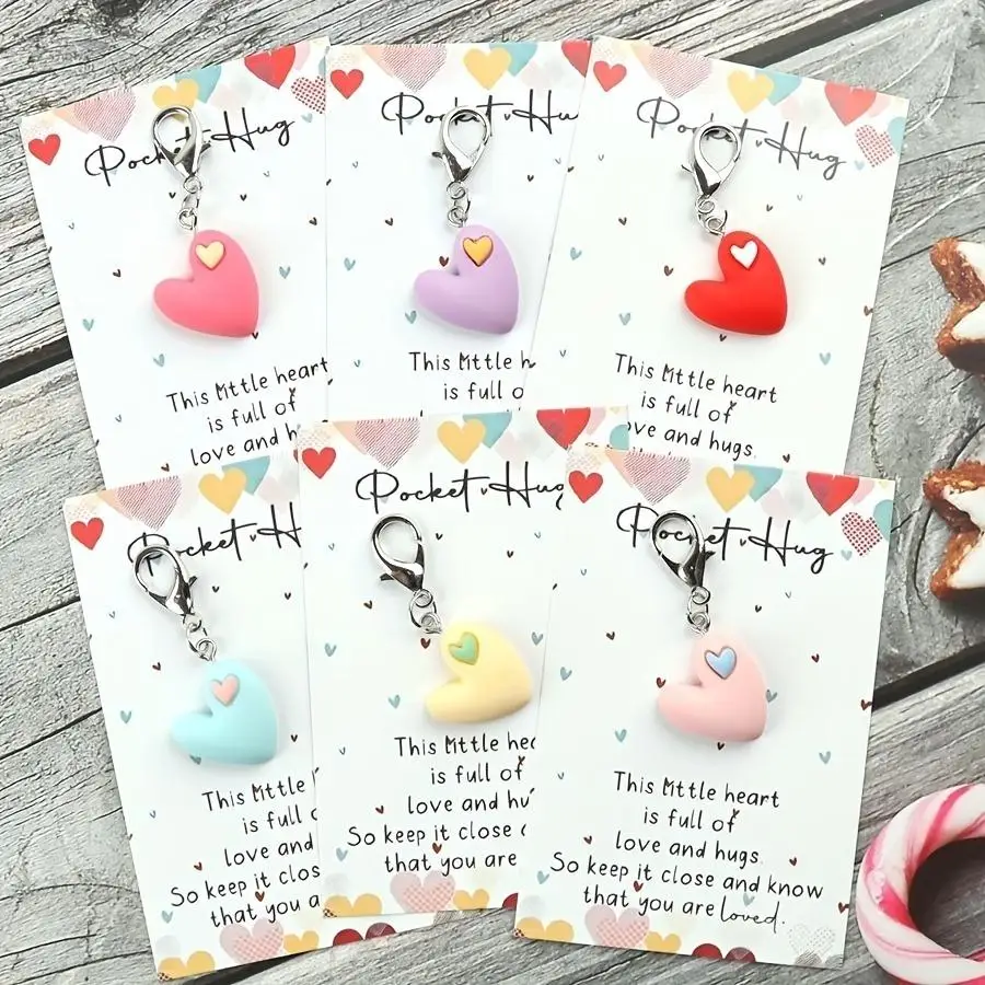 1/5/10/20/50/100pcs Set of 1 or 6 Heart-Shaped Resin Keychains with Cartoon Designs, Keychain with Heart Pendant, Cute Accessory