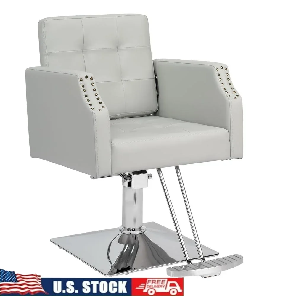 Comfortable Hydraulic Salon Chair 360° Swivel Beauty Chair Heavy Duty Barber Chair with Armrests PVC Leather Sturdy Frame Max