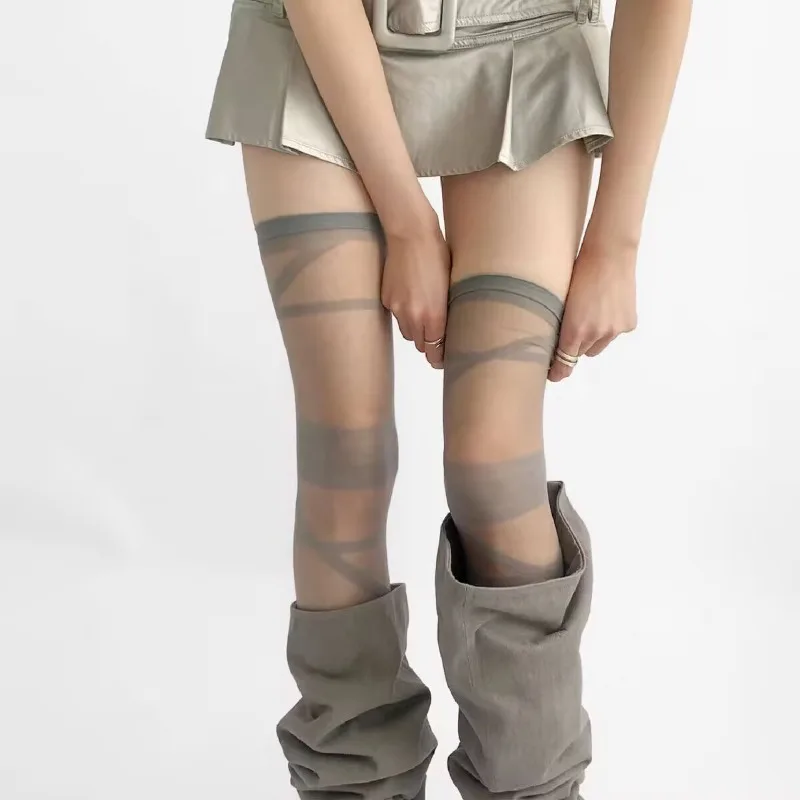 

Y2K Strapped Thigh High Socks for Girls Subculture Bandage Style Asymmetric Stockings for Edgy Babe Alternative Fashion