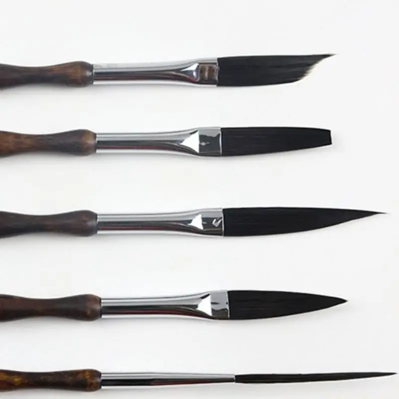 5 Pieces Handy Wooden Multi Purpose Detail Brush Fine Detailing For Quick Notes And Sketches