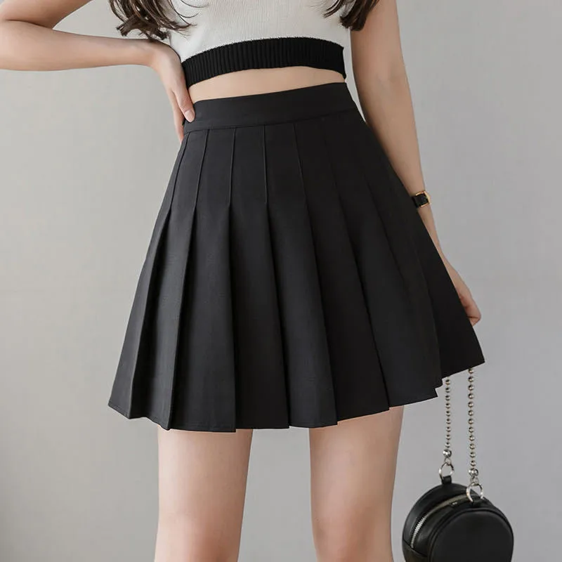 All Season Elegant A-Line Black Pleated Skirt Women Sexy Kawaii High Waist Short Skirt Female School Uniform Mini Skirts Girl