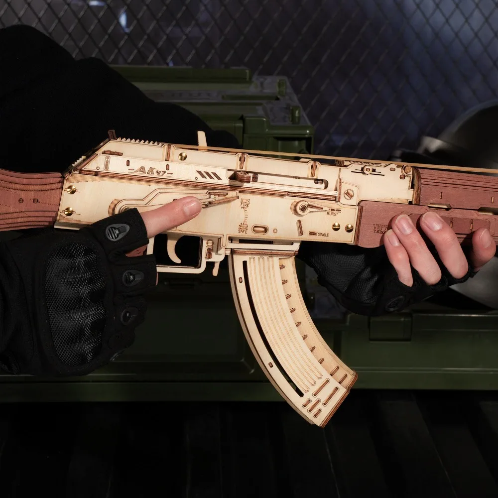 AK-47AssaultRifle Building Block Toy DIY Handmade Wooden Puzzle Assembly Model Educational Toys Simulation Model